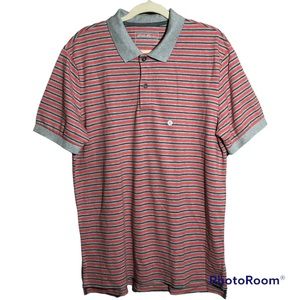 Eddie Bauer Mens Red Gray Striped Polo Shirt L New